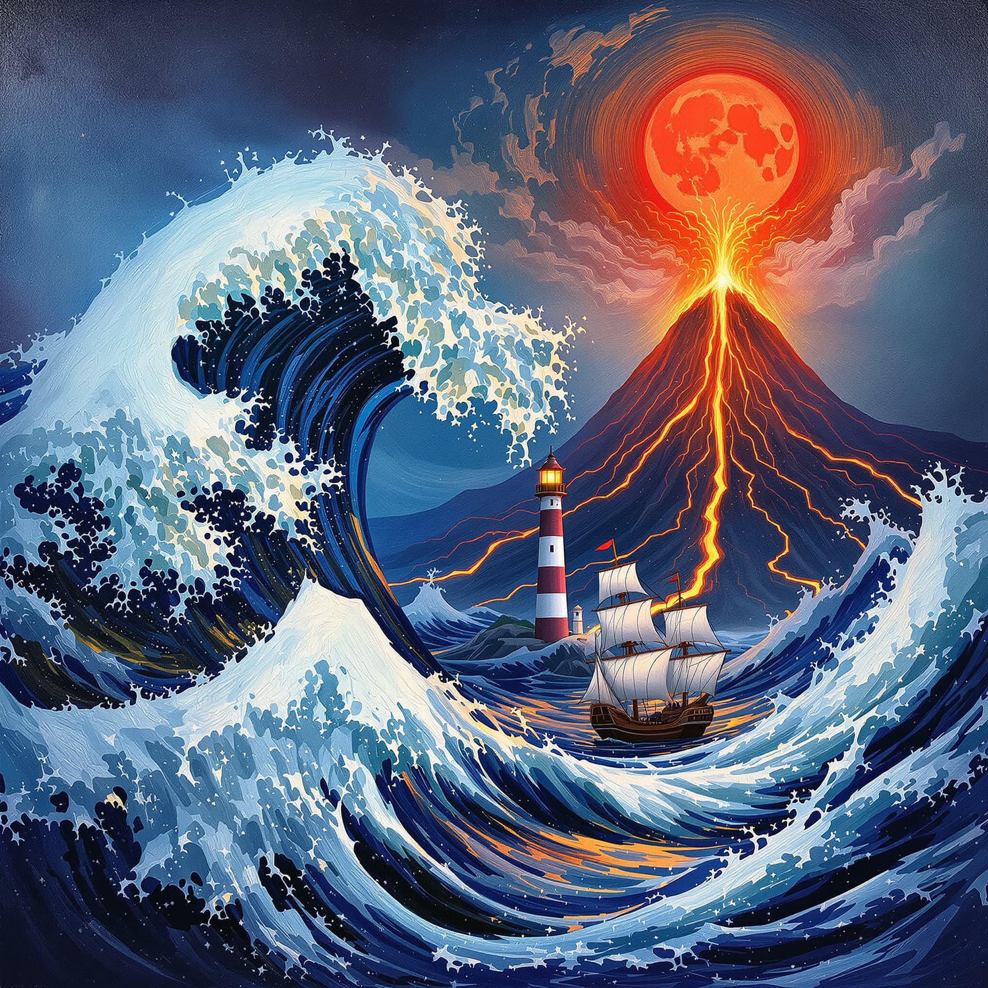AI generated: Psychedelic, surreal. A powerful, textured oil painting with visible impasto and brushstrokes, in th...
