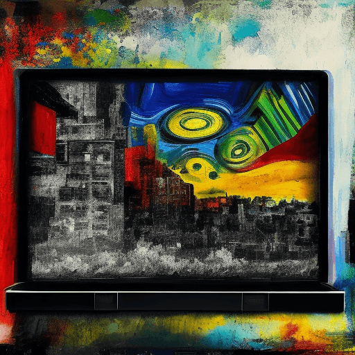 AI generated: double exposure (abstract painting of a TV set, in the style of van Gogh, b/w) highly imaginative, m...