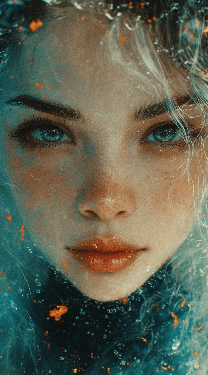 AI generated: portrait of a fairy with white hair, in the style of alex garant, light turquoise and dark orange, a...