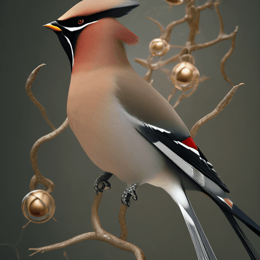 AI generated: ethereal Bohemian Waxwing bird, Bombycilla garrulus :: intricate details, ornate, detailed illustrat...