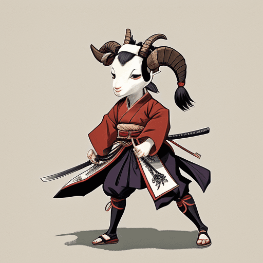 AI generated:  goat samurai, female, Stan Sakai style