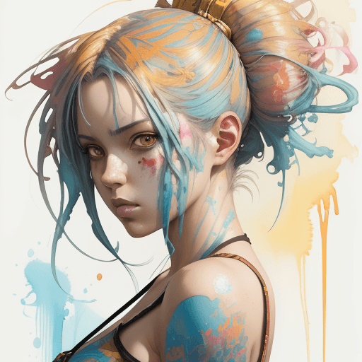AI generated: Beautiful anime watercolor painting of summerpunk lady. summer chill day, paint dripping by tim okam...