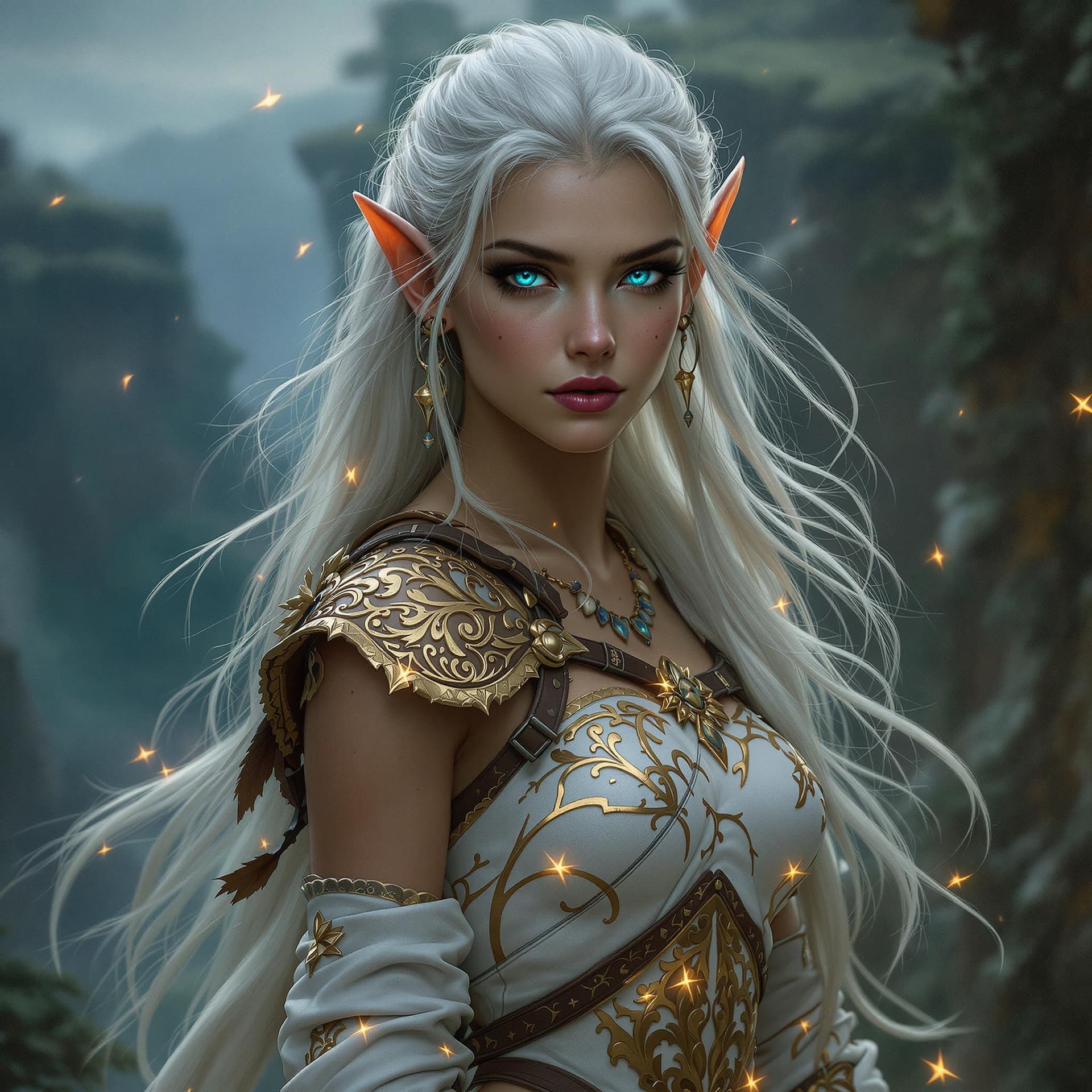 AI generated: A breathtaking youthful elven goddess warrior woman dominates the portrait frame, full body shot. Be...