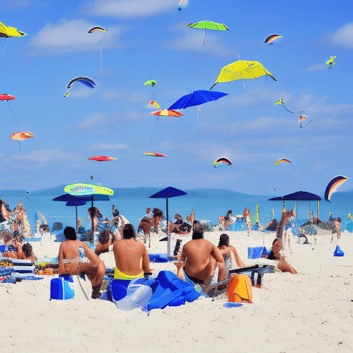 AI generated: A group of friends enjoying a day at the beach.The sun is shining and the sky is clear.Waves are gen...