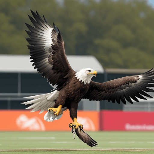 AI generated: Generates an eagle flying with its talons in front landing on the field