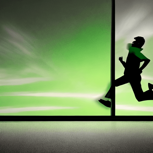 AI generated: "A hyper-realistic scene featuring the silhouette of a man running from left to right, as if escapin...