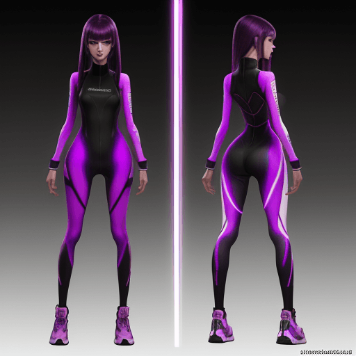 AI generated: High resolution photography, neon colors, HDR  full body, one girl, slender face, long dark purple h...