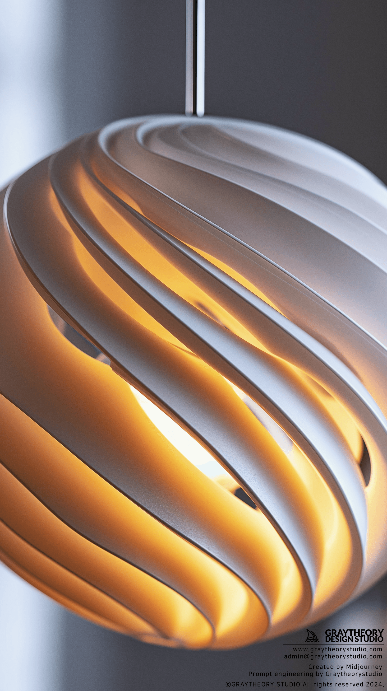 AI generated: Close-up of a contempory pendant light, white studio setting, 90mm lens, bring out, with lighting mi...