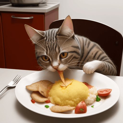 AI generated: gato comiendo comida en casa