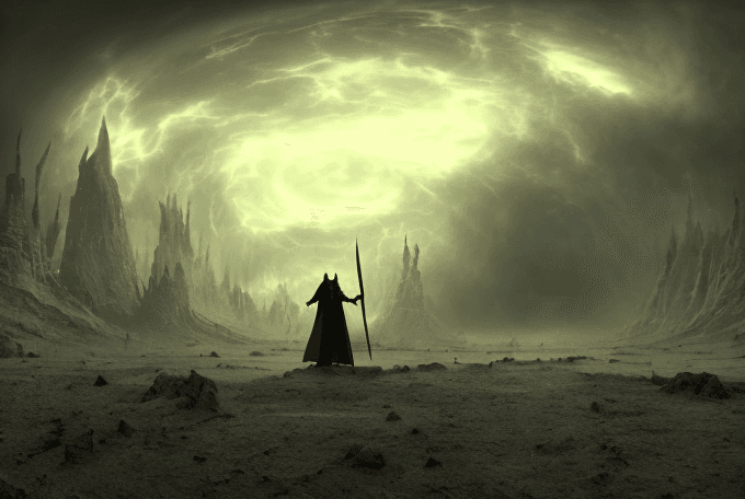 AI generated: cinematic, film, imax, highly detailed Illustration, bleak, Mordor, lord of the rings, flying dragon...