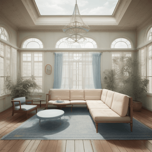AI generated: High resolution photography interior design, dreamy sunken living room conversation pit, wooden floo...