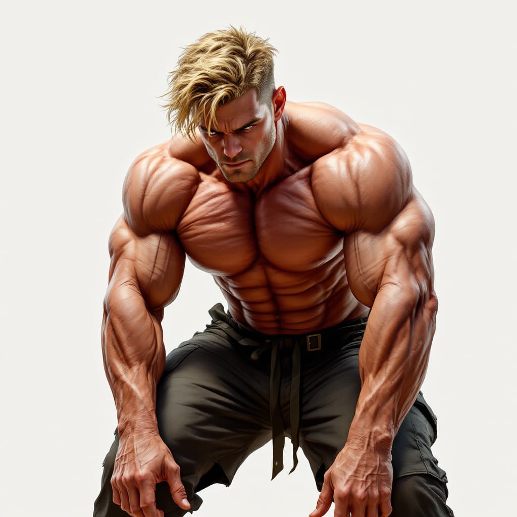 AI generated: photorealistic, full length, muscular male college guy, bending over, medium blonde hair, enormous p...