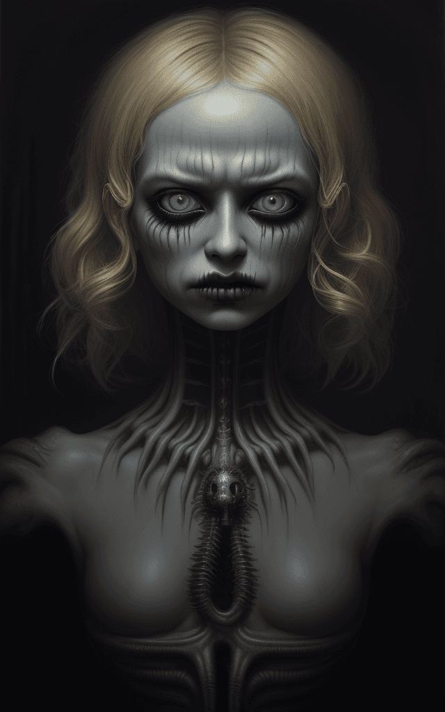 AI generated: a detailed uhd portrait of a muted blonde laser thrashed oil painting in the style of tim burton enh...