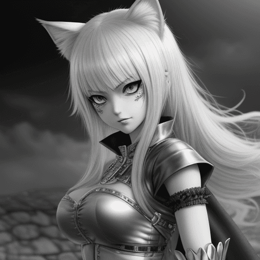 AI generated: monochrome catgirl theif princess, manga, highly detail, HDR, shonen