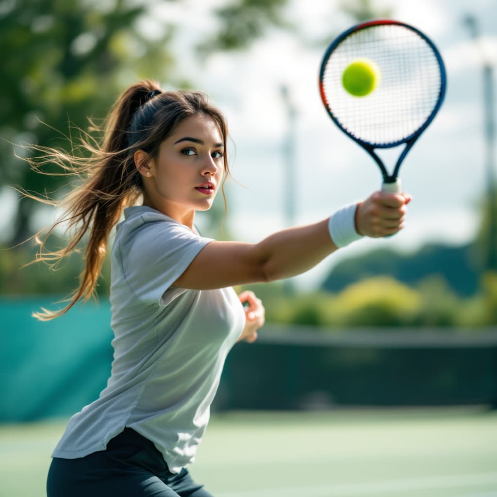 AI generated: a 24 year old brunette playing tennis in a shirt 