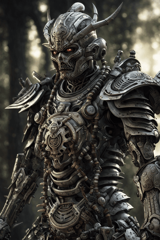 AI generated: Different  camerapositions, different fighting positions, A  biomechanical cyborg samurai,wearing hi...