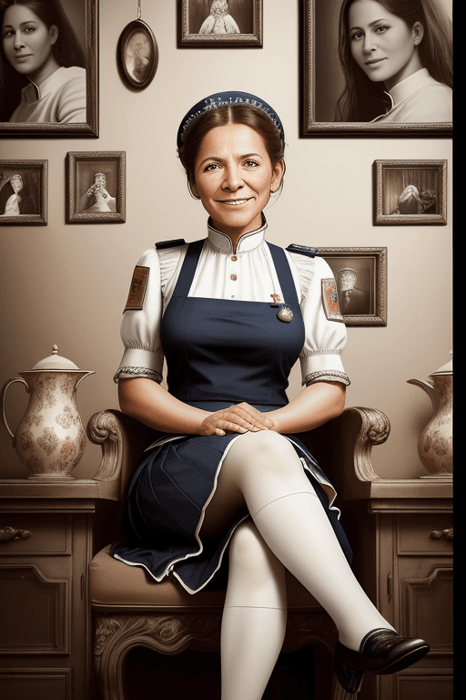 AI generated: Realistic Photography in front, beautiful caucasic woman mature housemaid, extremely detailed face, ...