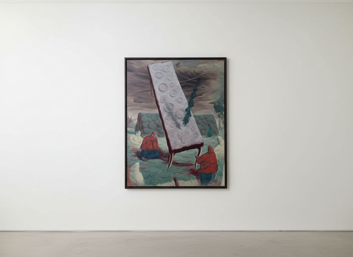 AI generated: turn this image into a whitewall gallery studio photo, close to the frame, just the painting. vertic...