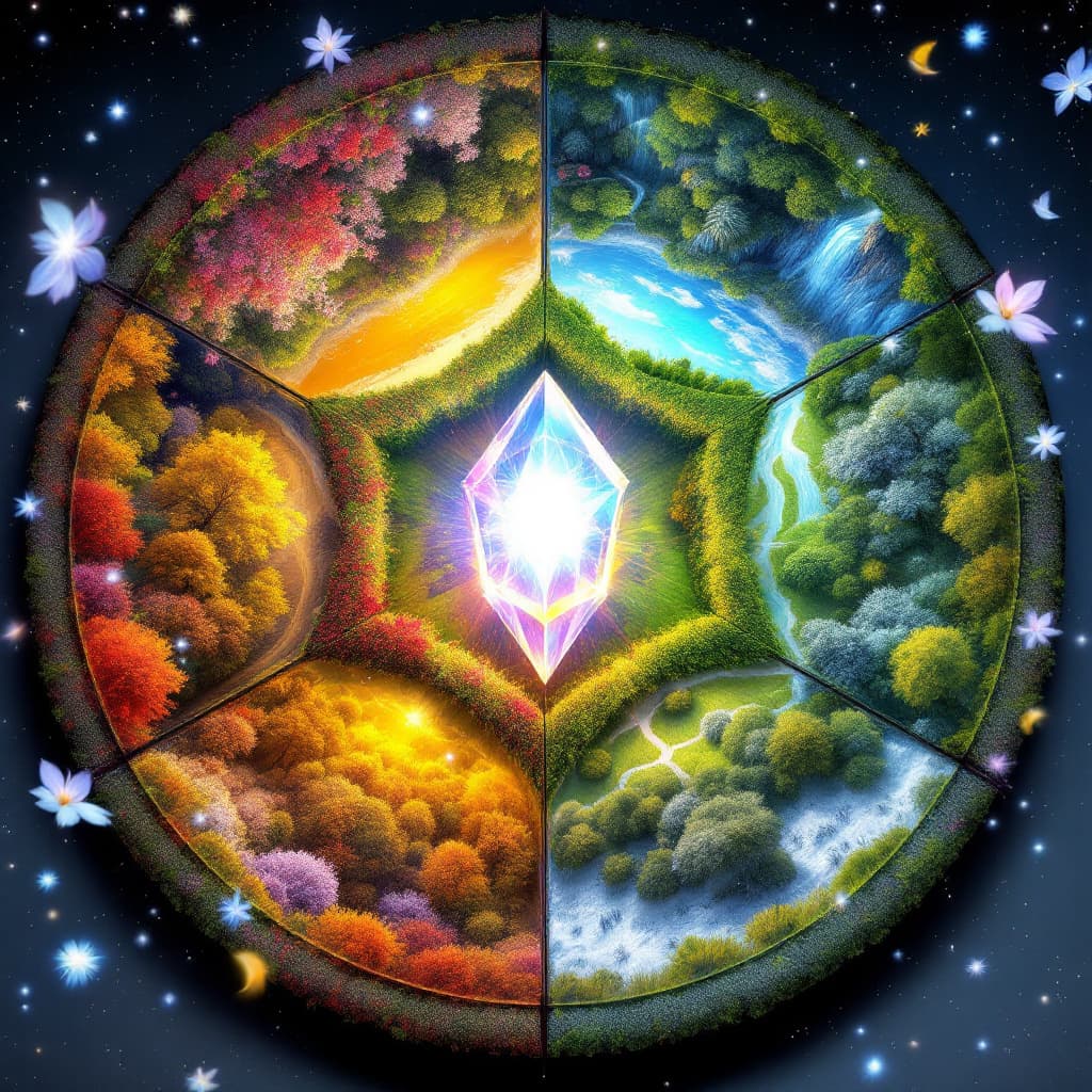 AI generated: Design a magical dome divided into four quadrants, each displaying a breathtaking seasonal landscape...
