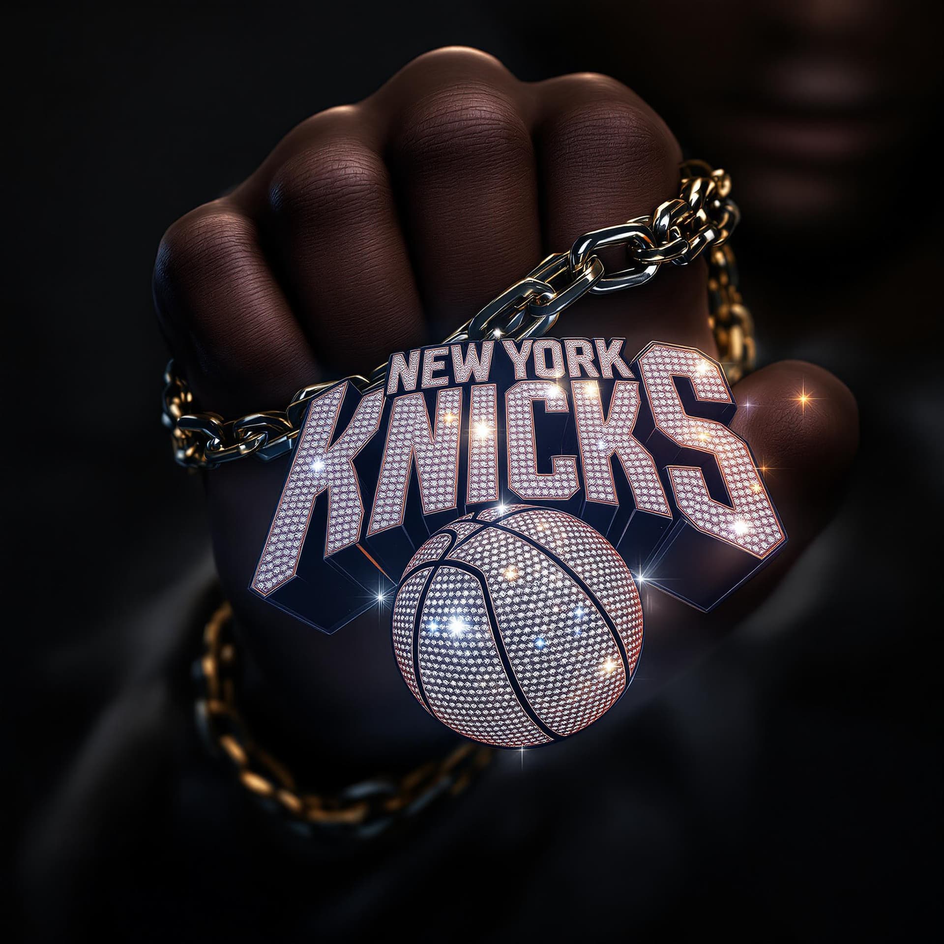AI generated: african american man hand is holding a cuban link chain wrapped around his fist and it has a huge di...
