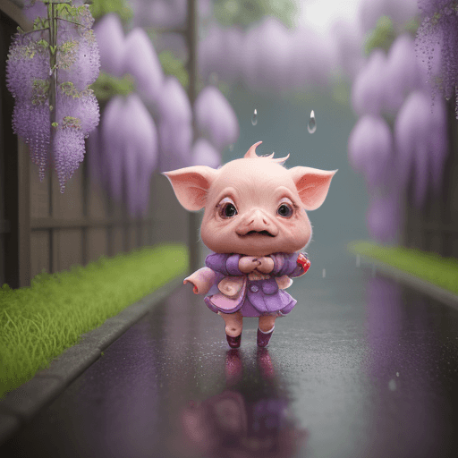 AI generated: whimsical adorable character design 3d octane render, wide shot, chibi extremely cute tiny pig going...