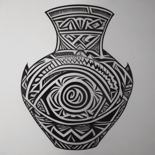 AI generated: Polynesian tattoo style, Simple Amphora design, white background, --no skin --no people 