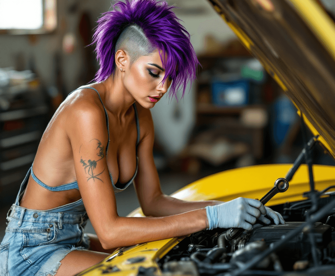 AI generated: A high detailed fashion photography image, ((full body)) photo of a beautiful purple haired female w...