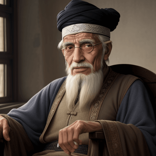 AI generated: A historical fictional Muslim character, an elderly man with the wisdom and personality of a narrato...