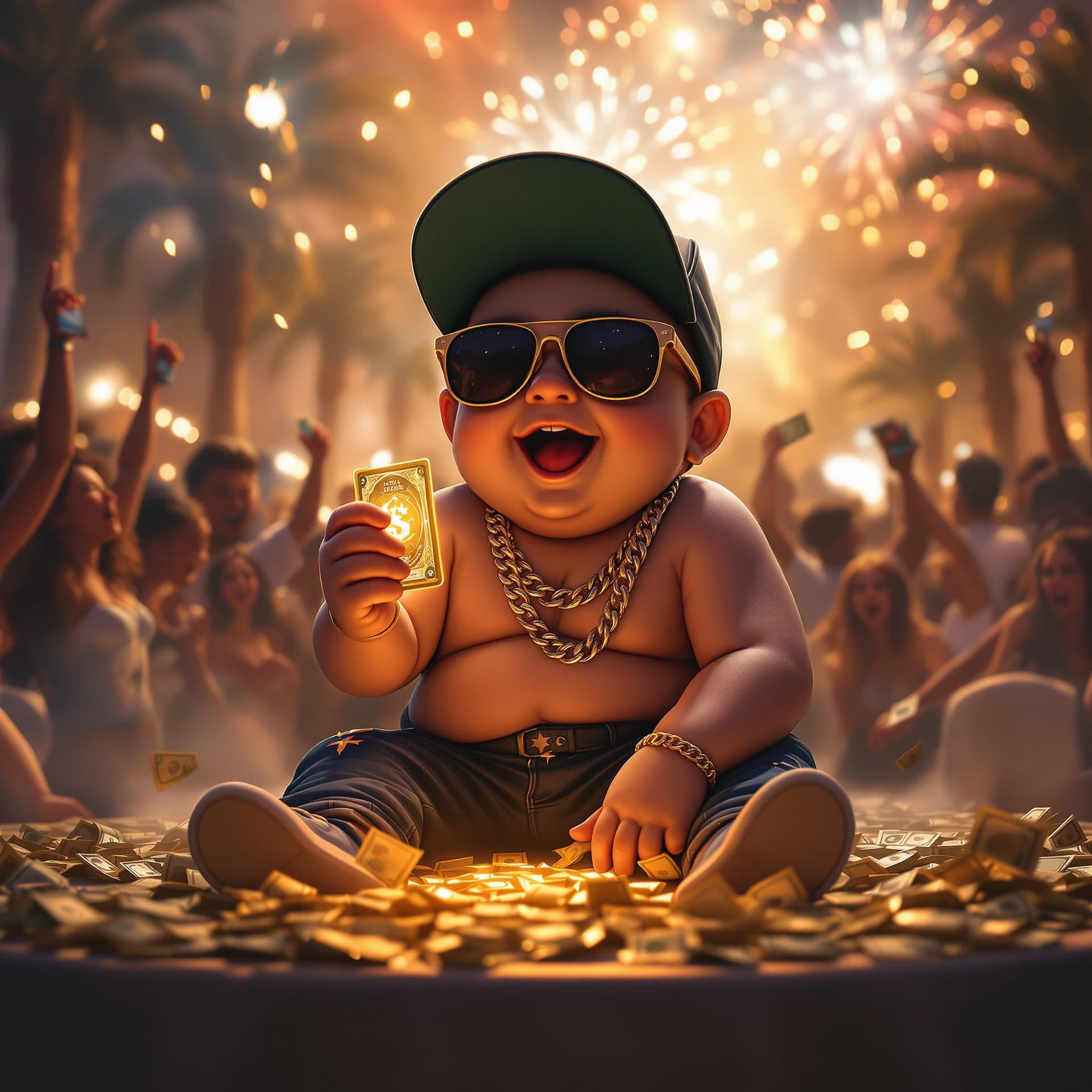 AI generated: ONE LITTLE FAT MEXICAN WHITE 4 YEAR OLD BABYBOY WITH SUNGLASSES SITTING ON TOP OF THE TABLE, FULL OF...