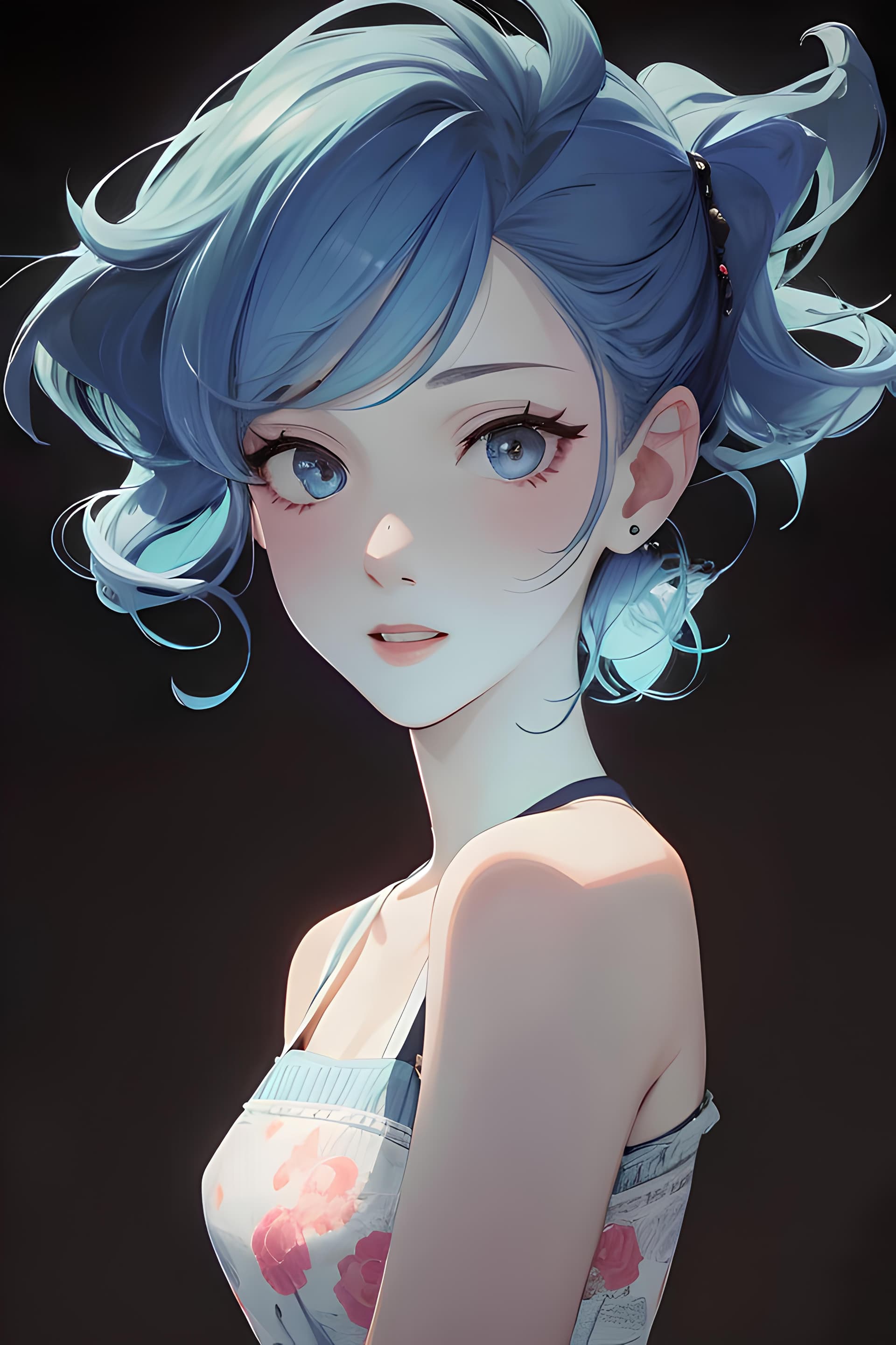 AI generated: a close up of a person with blue hair, a character portrait, inspired by Lois van Baarle, digital ar...