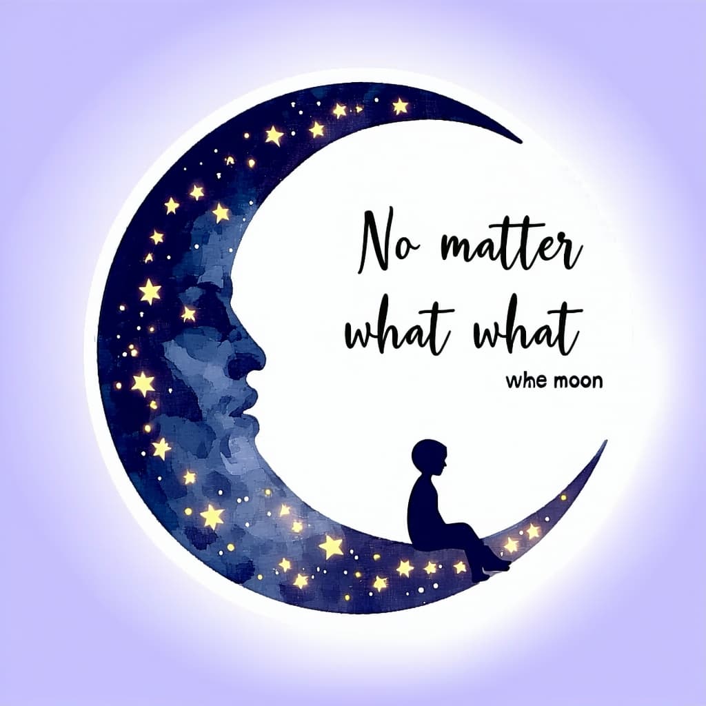 AI generated: "A minimalist sticker design featuring a crescent moon with tiny, glowing stars and a small figure s...