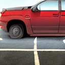 AI generated: a red car broke down on the road, a woman is fixing it