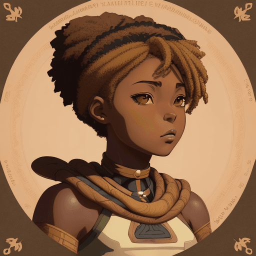 AI generated: a anime portrait of  african american  girl warrior, 3 colors, album cover art,  an elegant , Africa...