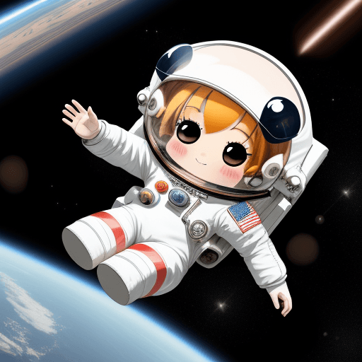 AI generated: A chibi astronaut floating in space in an adorable spacesuit.