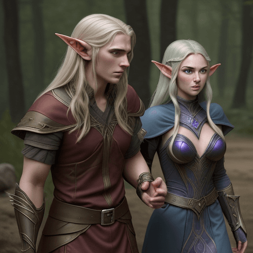 AI generated: hoperrealistic Sultry-Elven-Warrior-and-Mage Battlefield man and woman
