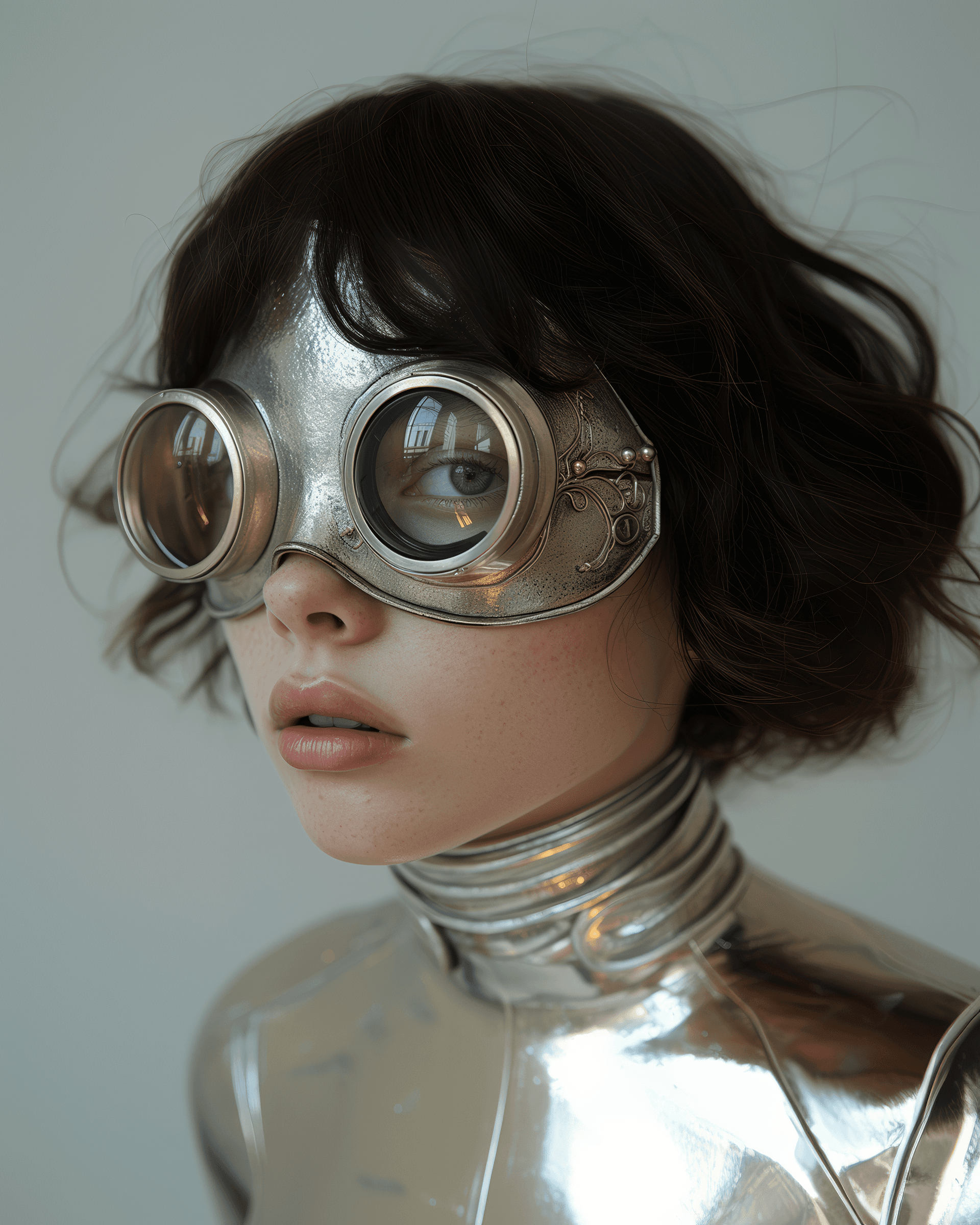 AI generated: a woman wears a mask that has wire wrapped, rebecca sugar, clamp, douglas smith, restrained forms, e...