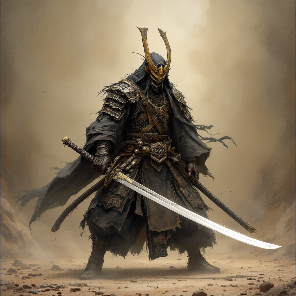 AI generated: Sumuarai with katan sword and dressed as woririor
