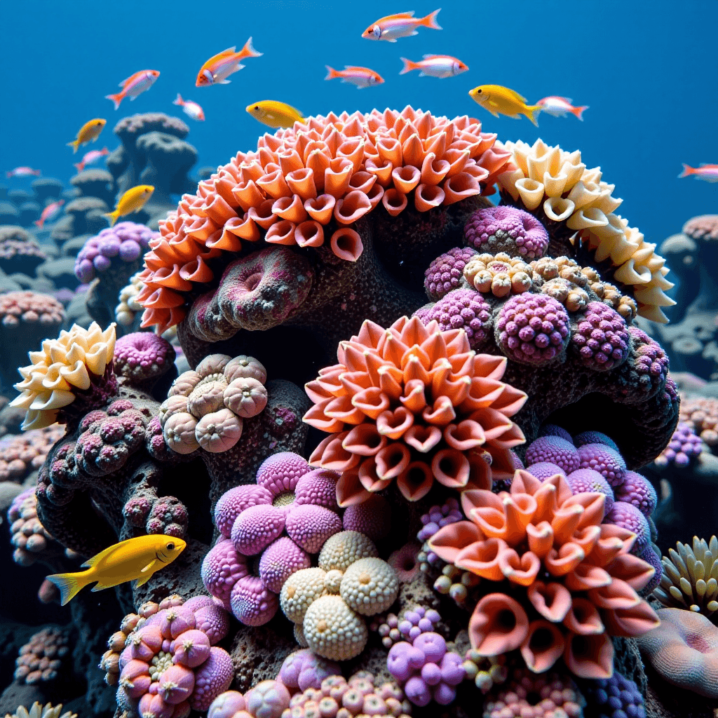AI generated: A vibrant coral reef teeming with exotic fish and bioluminescent creatures, underwater photography <...