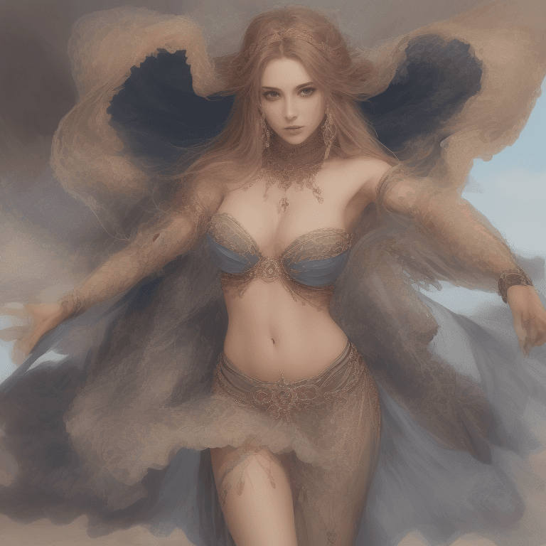 AI generated: An alluring svelte muscular stomached woman with waist length long dusty rose hair and radiant brigh...