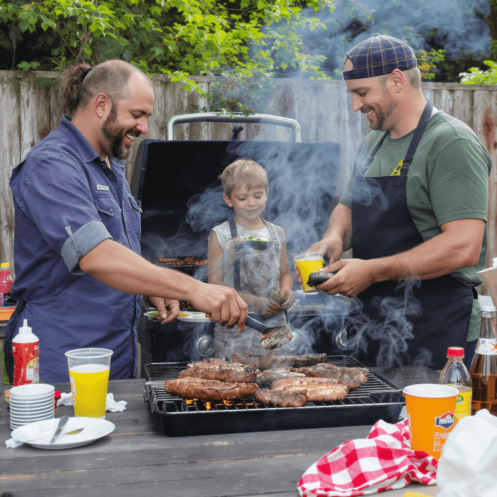 AI generated: backyard barbeque family