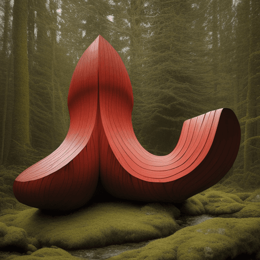 AI generated: red moss in the forest, in the style of matthias grünewald, organic form, kazimierz dąbrowski, sverr...