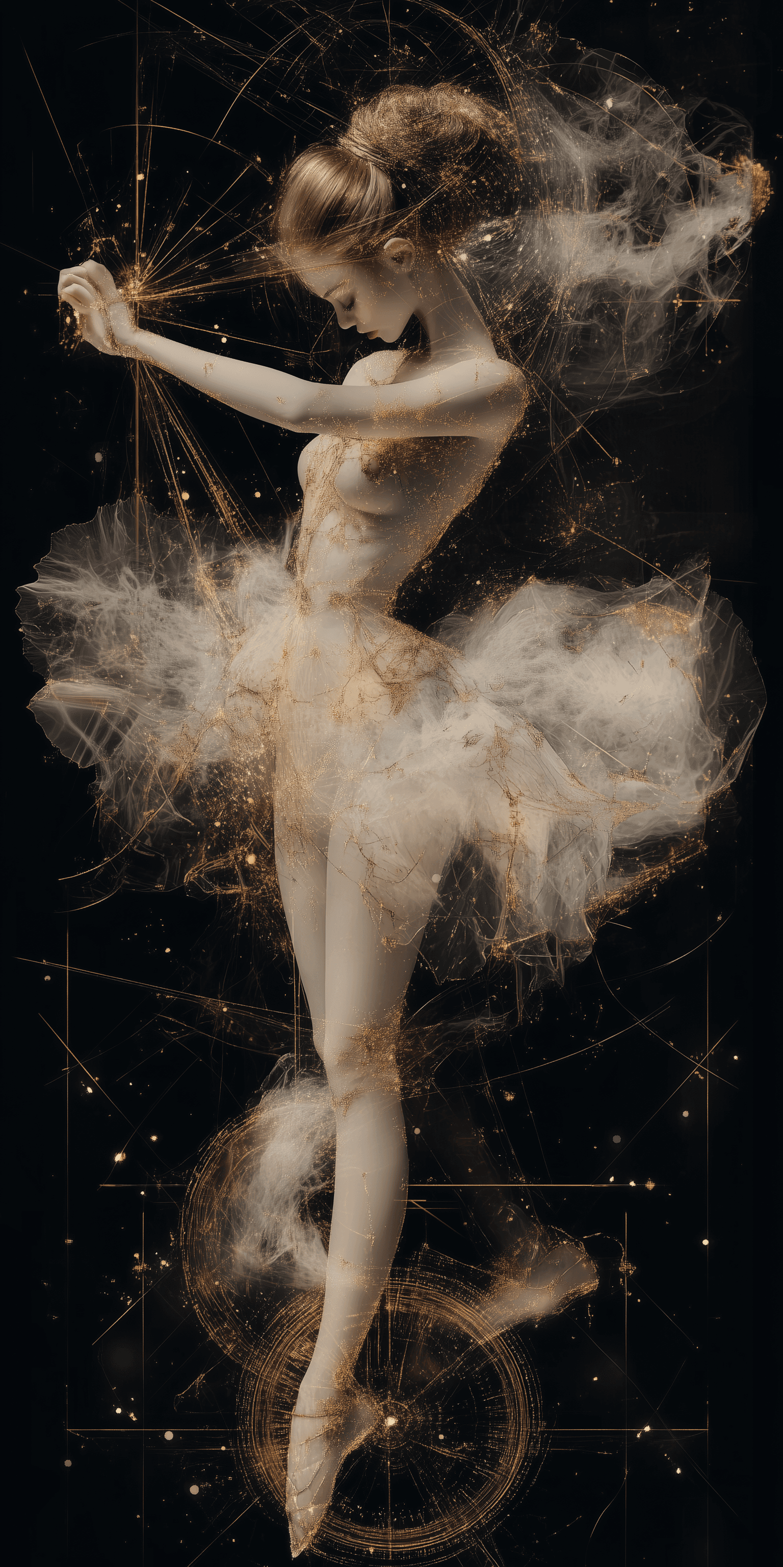 AI generated: Transparent ballerina, short hair and short skirt girl made glitter and sparkle
