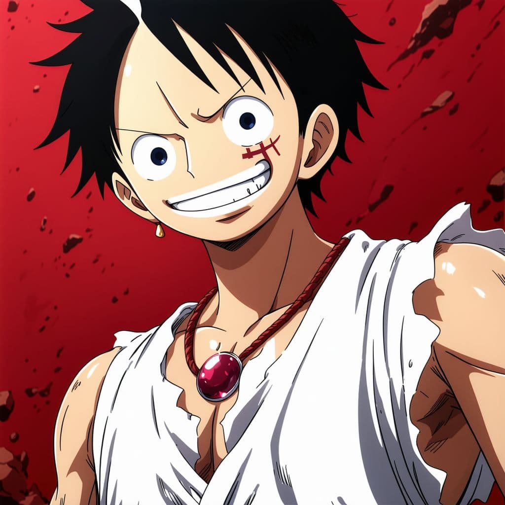 AI generated: one piece, luffy in gear 5, white clothes, anime style, solo, mature, intense, detailed eyes, blue m...