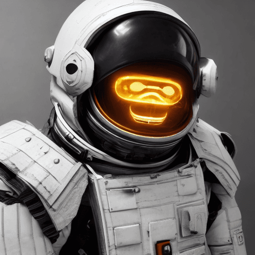 AI generated: Photo of a human space warrior | realistic face | full shot | strong jaw | hyperrealistic | no helme...