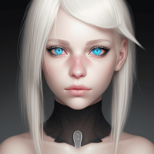 AI generated: realistic digital art of girl with platinum blonde hair and heterochromia in her eyes