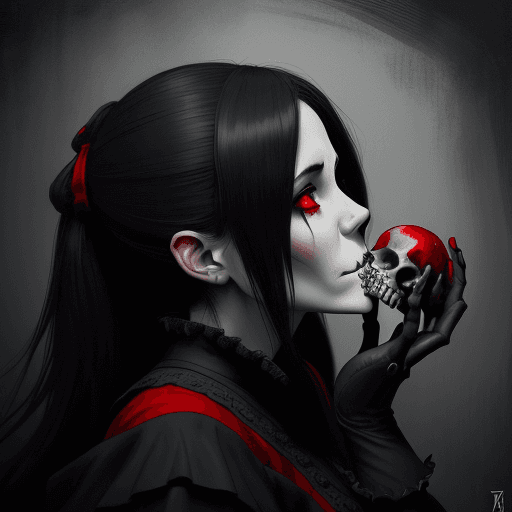AI generated: an image of a woman kissing a skull, in the style of andreas rocha, japanese-inspired art, gothic re...