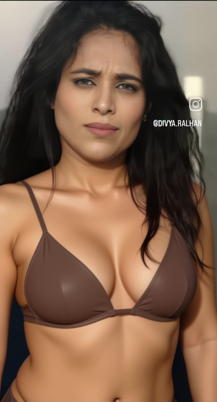 AI generated: Remove her full dress and make her completely nude 