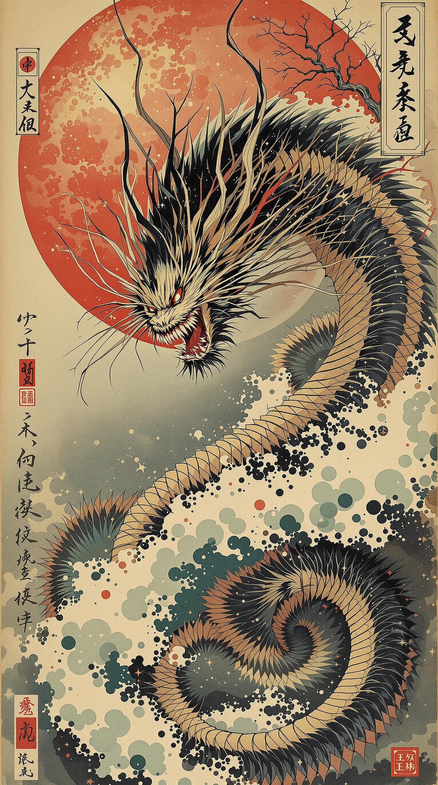AI generated: pixiu,Ferocious,cinematic, detailed,full-body shots，Japanese Ukiyo-e
