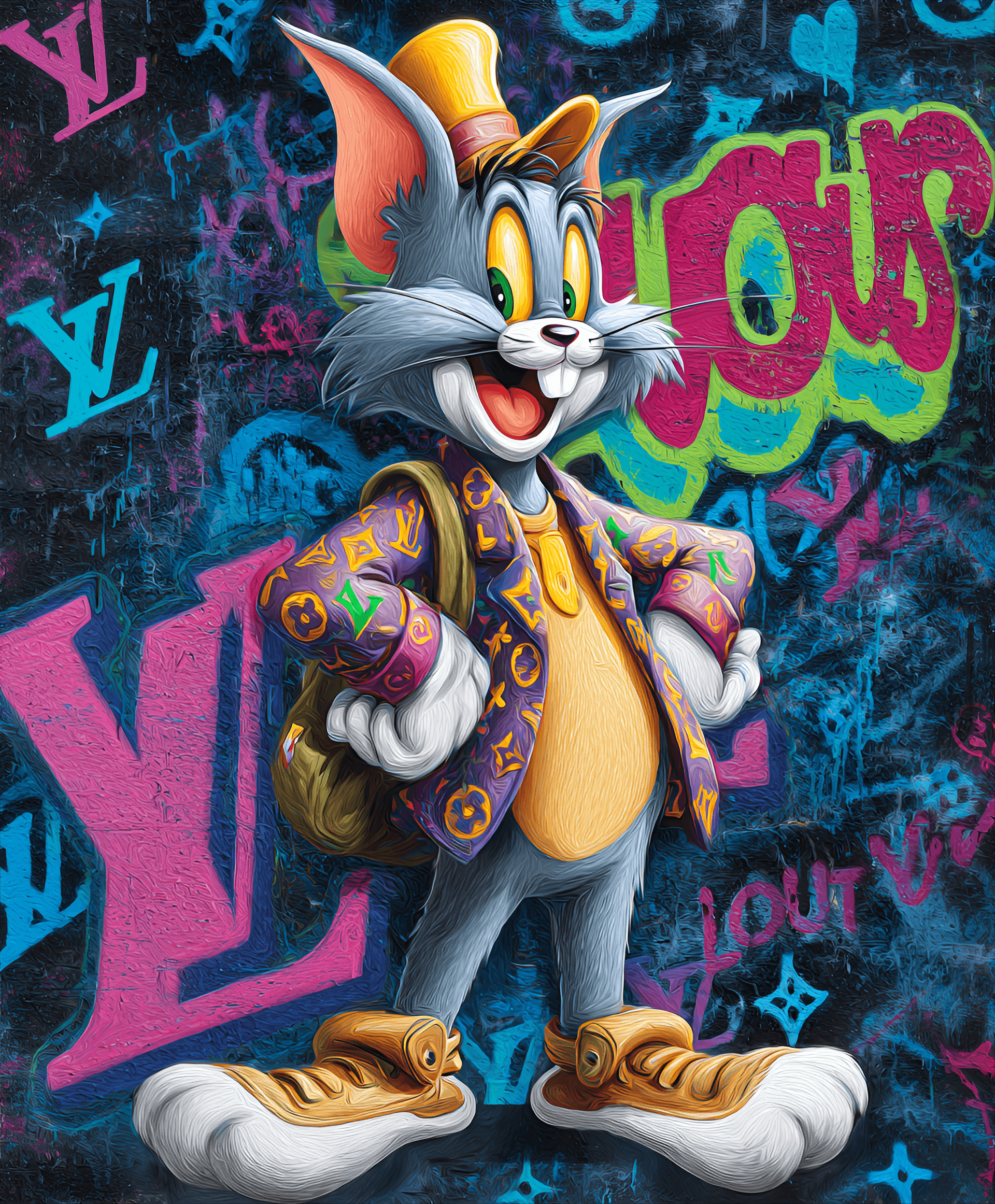 AI generated: A very stylish and colorful cartoon illustration of the character Scrooge Tom in made of colorful gr...