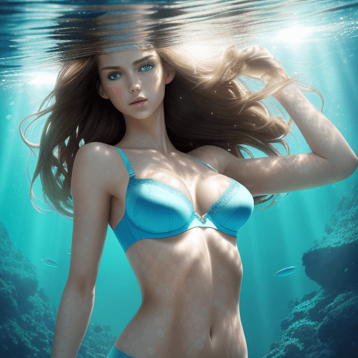 AI generated: HDR photo of beautiful fair skin with long light brunette hair, fit body, light-blue eyes, wearing b...